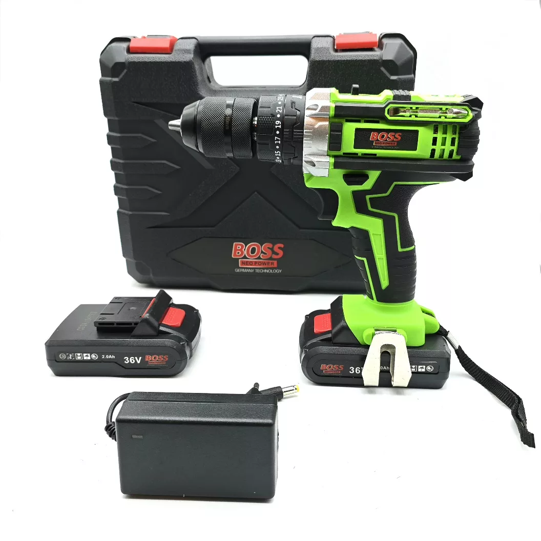 دریل پیچ گوشتی شارژی چکشی باس مدل 36V مجموعه 28 عددی