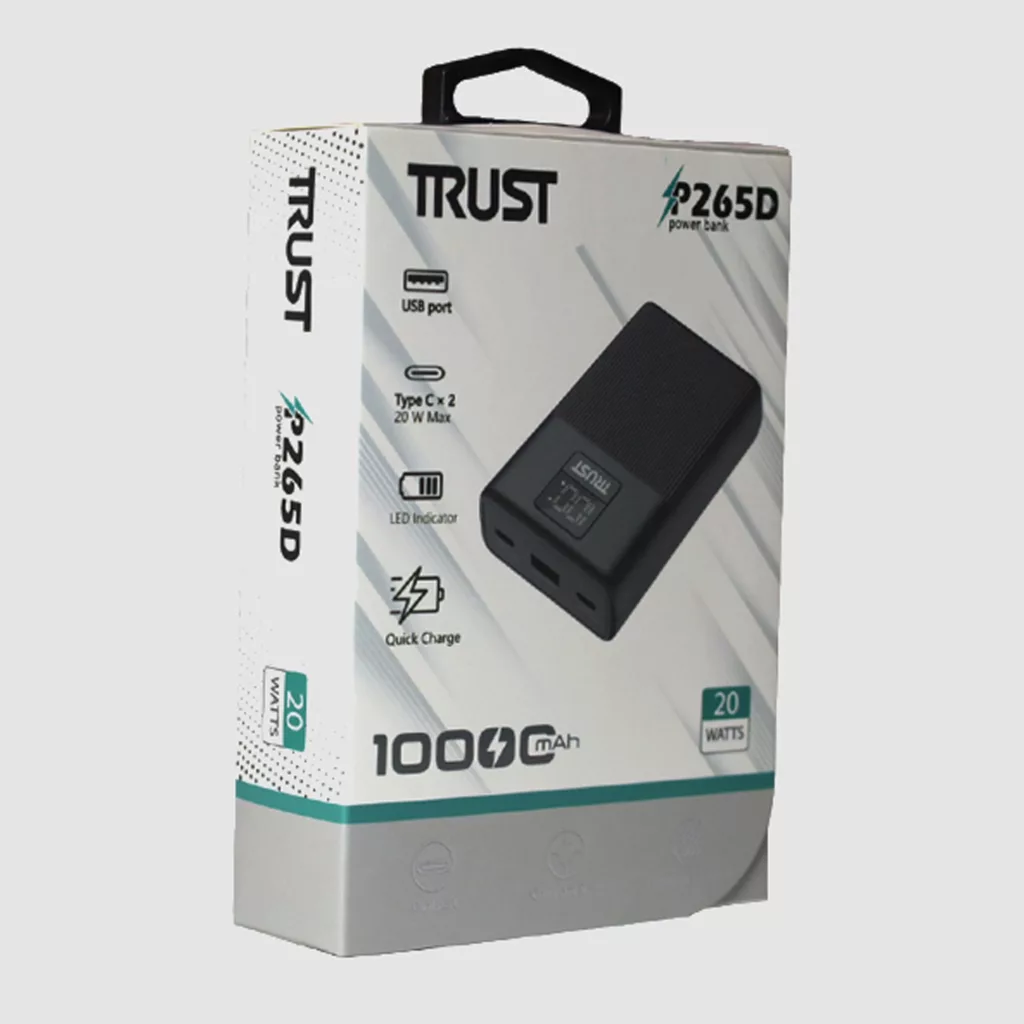 پاوربانک تراست مدل P265D ظرفیت 10000 میلی آمپر ساعت
