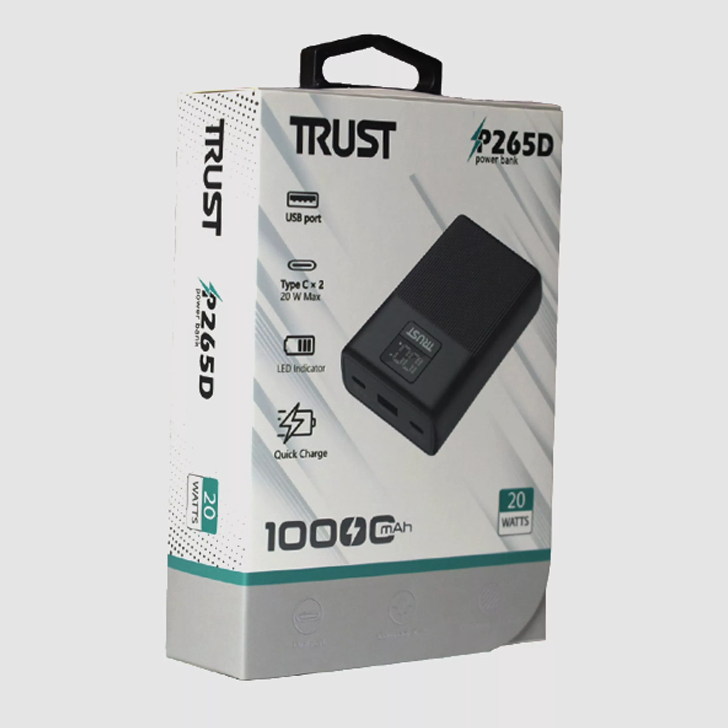 پاوربانک تراست مدل P265D ظرفیت 10000 میلی آمپر ساعت