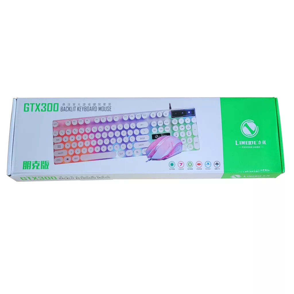 کیبورد و ماوس گیمینگ لایمید مدل GTX300NEW RGB سوئیچ ممبران، Full-Size، نور پردازی LED RGB