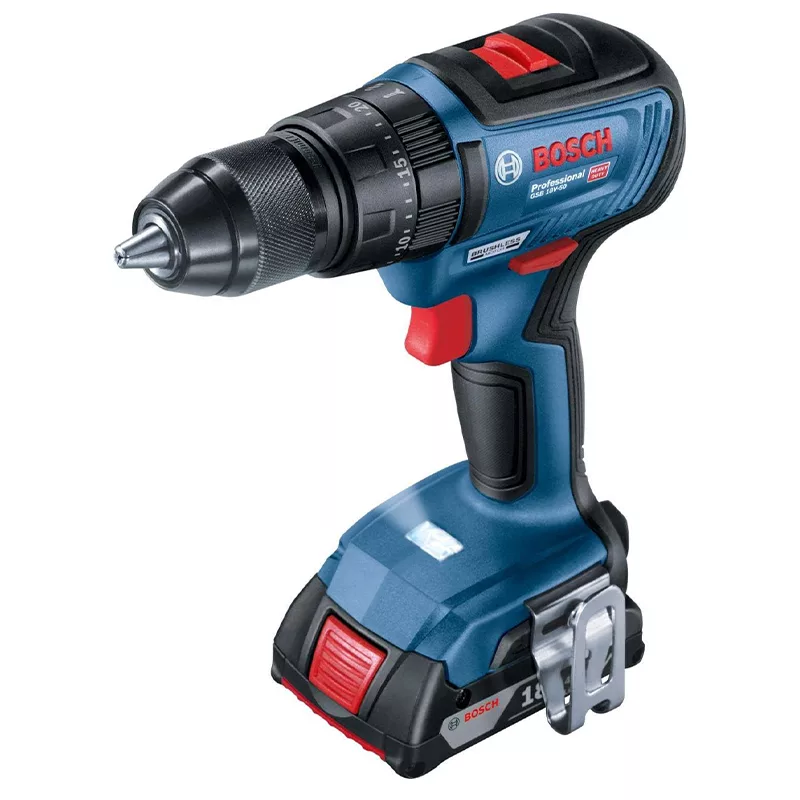 دریل پیچ گوشتی شارژی چکشی 13 میلیمتری 18 ولت بوش مدل هوشمند GSB 18V-50 Brushless + 3 Battery