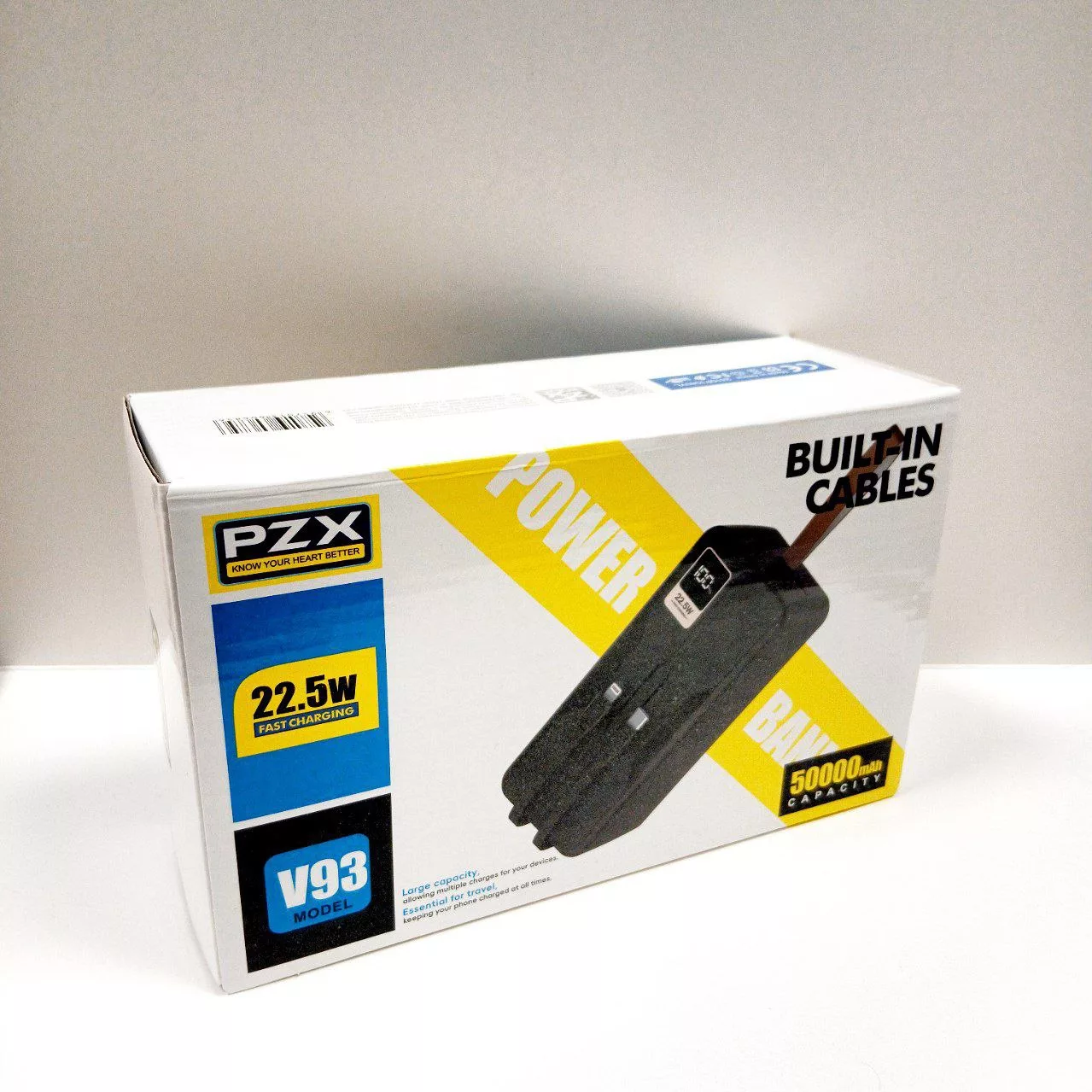 پاوربانک پی زد ایکس مدل V93 Fast Charge PD 22.5W ظرفیت 50000 میلی آمپر ساعت