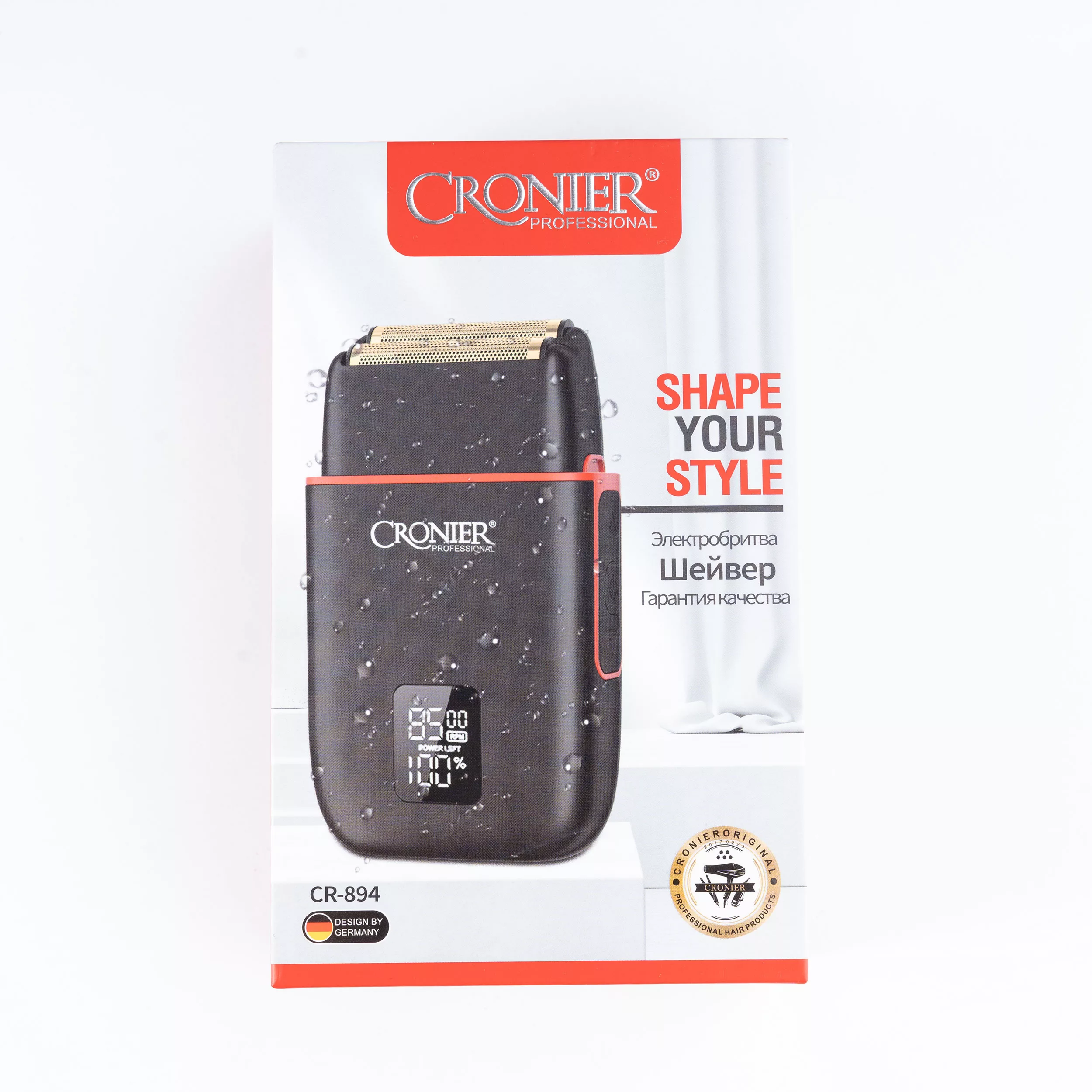 ماشین اصلاح موی صورت شارژی کرونیر مدل CR-894، اصلاح به صورت صفر زن و حجم زن، طراحی ارگونومیک، منبع انرژی با باتری، تکنولوژی اصلاح به صورت فویلی، اندازه اصلاح 0.2 میلی‌متر، مدت زمان شارژ 120 دقیقه و مدت زمان استفاده پس از شارژ 90 دقیقه، ضد آب، به همراه برس