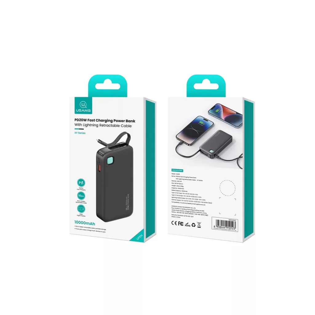 پاوربانک یوسمز مدل US-CC225 ظرفیت 10000 میلی آمپر ساعت