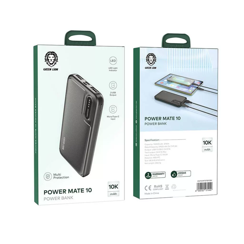 پاوربانک گرین لاین مدل power mate 10 ظرفیت 10000میلی آمپرساعت