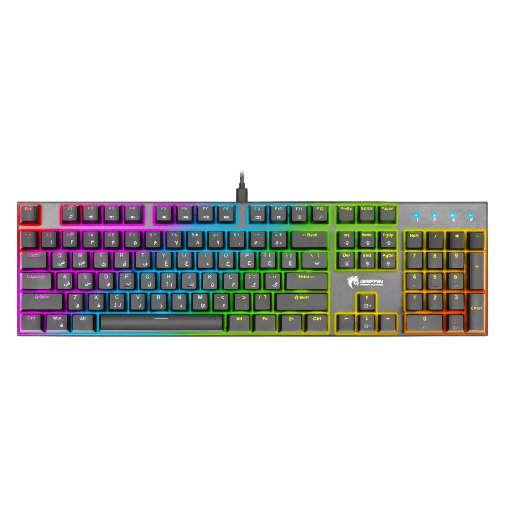 کیبورد گیمینگ گرین مدل GK802-RGB، مکانیکال سوییچ آبی، Full-Size، نورپردازی RGB