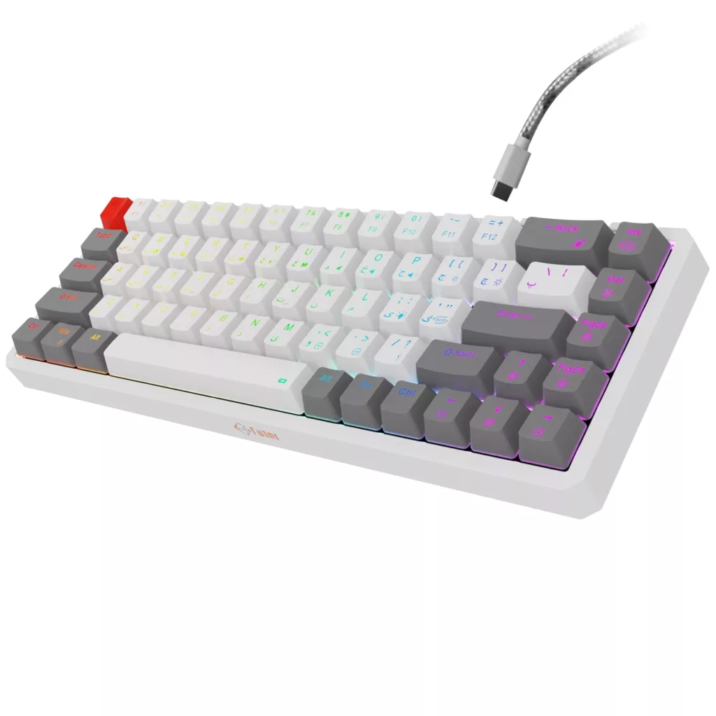 کیبورد گیمینگ فاطر مدل KCR-8000B، مکانیکال سوییچ قرمز، Tenkeyless، نورپردازی RGB