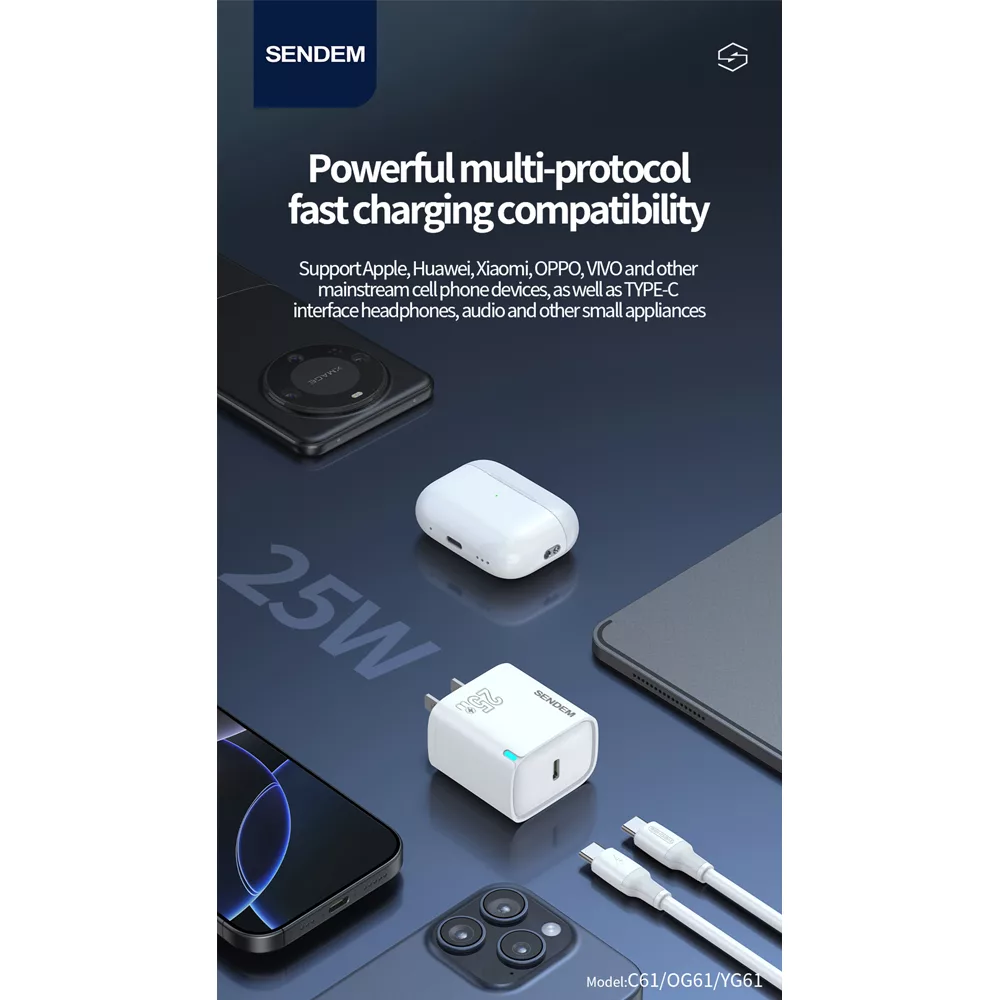 شارژر دیواری 25 وات سندم مدل A55 SUPERFAST به همراه کابل تبدیل USB-C