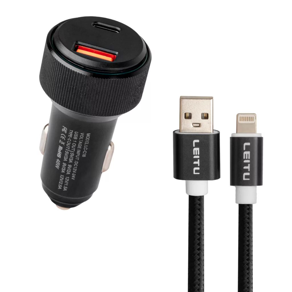 شارژر فندکی لیتو مدل LC-C18 به همراه کابل تبدیل لایتنینگ