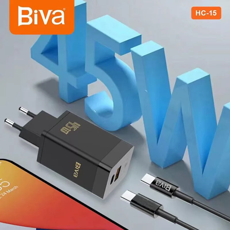 شارژر دیواری 45 وات بیوا مدل HC-15 به همراه کابل USB-C