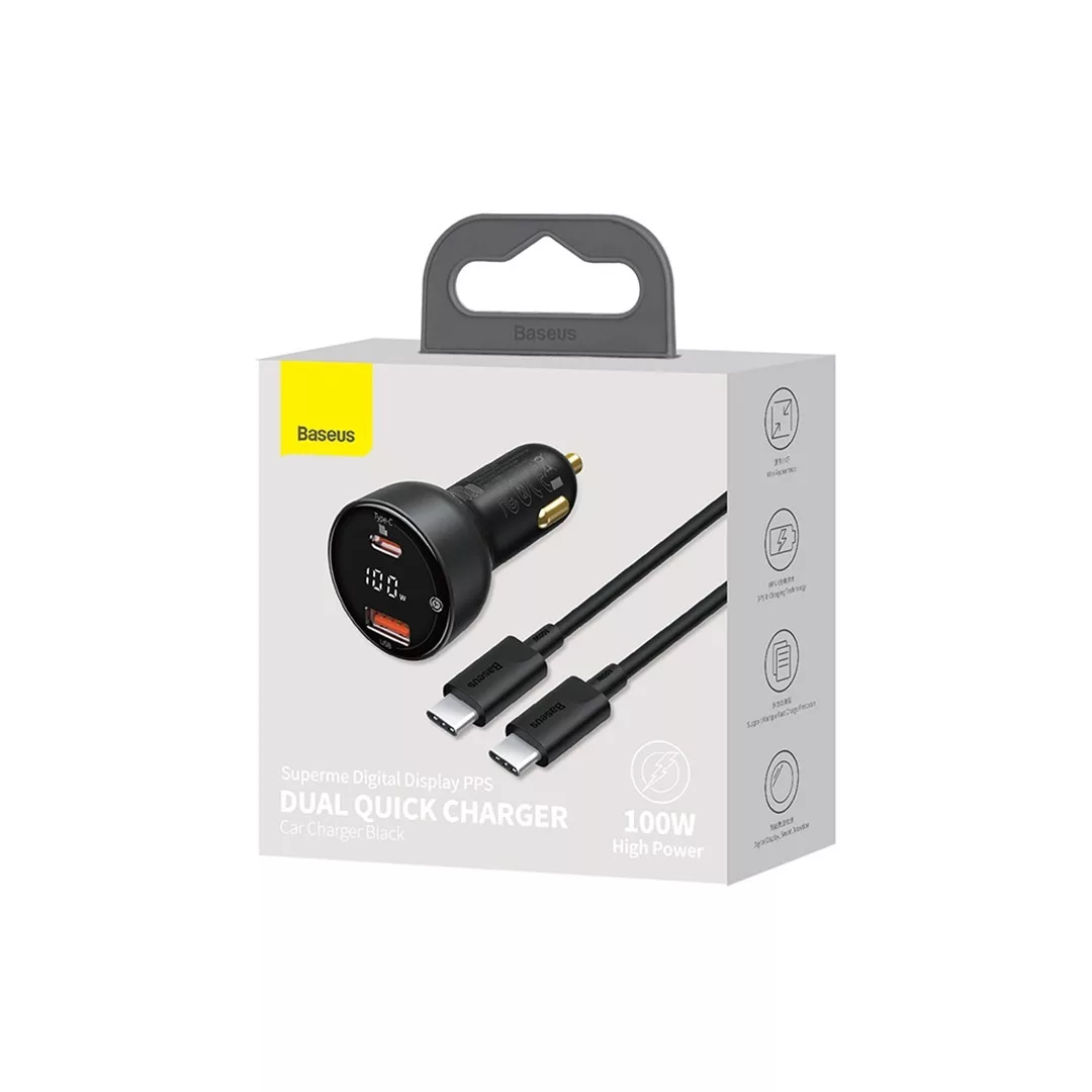 شارژر فندکی باسئوس مدل TZCCZX-01به  همراه کابل تبدیل USB-C