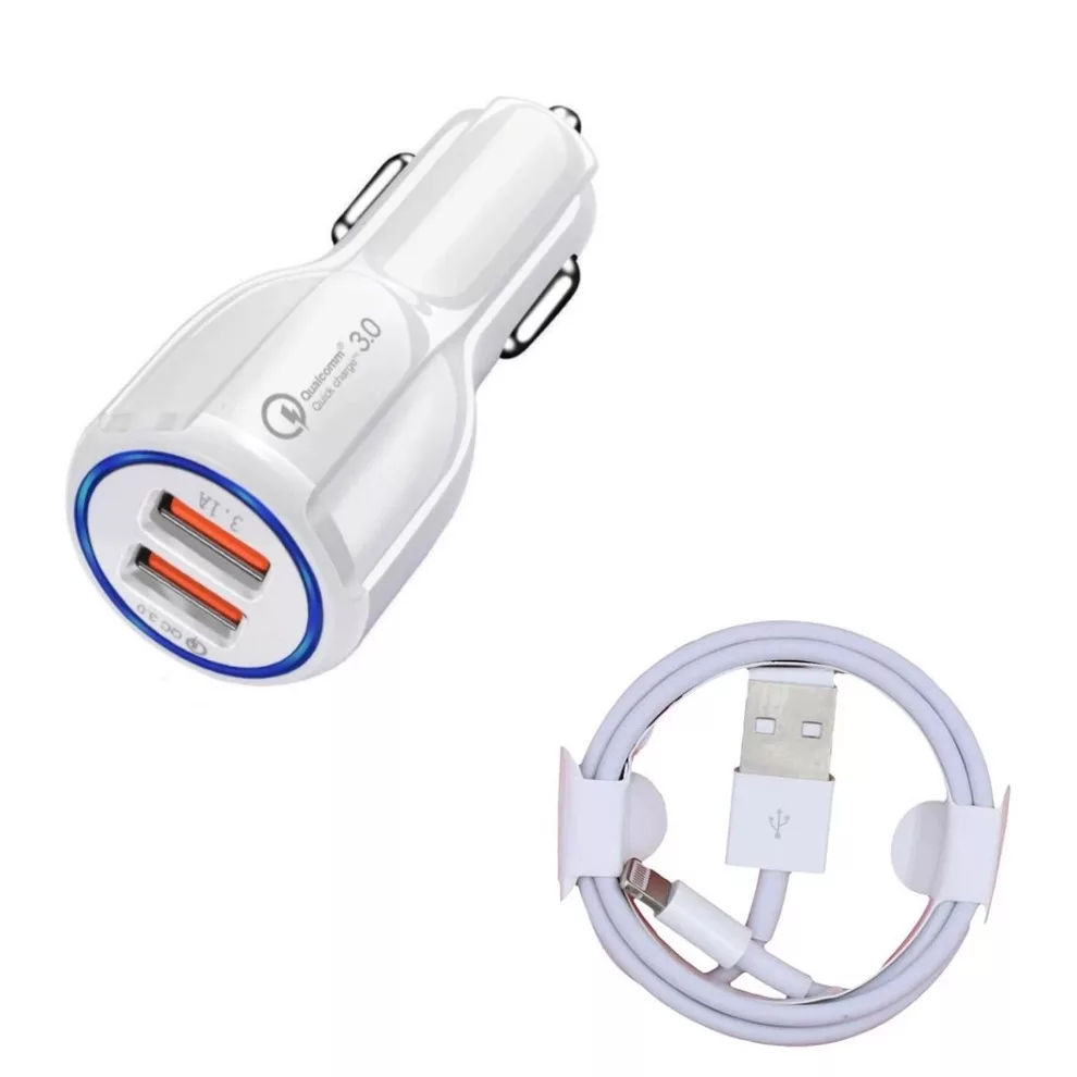 شارژر فندکی 35 وات مدل QC 3 به همراه کابل لایتنینگ