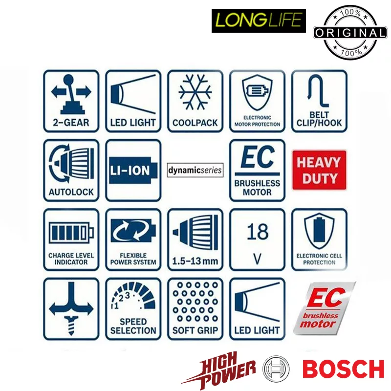 دریل شارژی چکشی 18 ولت بوش مدل حرفه ای GSB 18 V-50 EC + 3 Battery 2 Ah