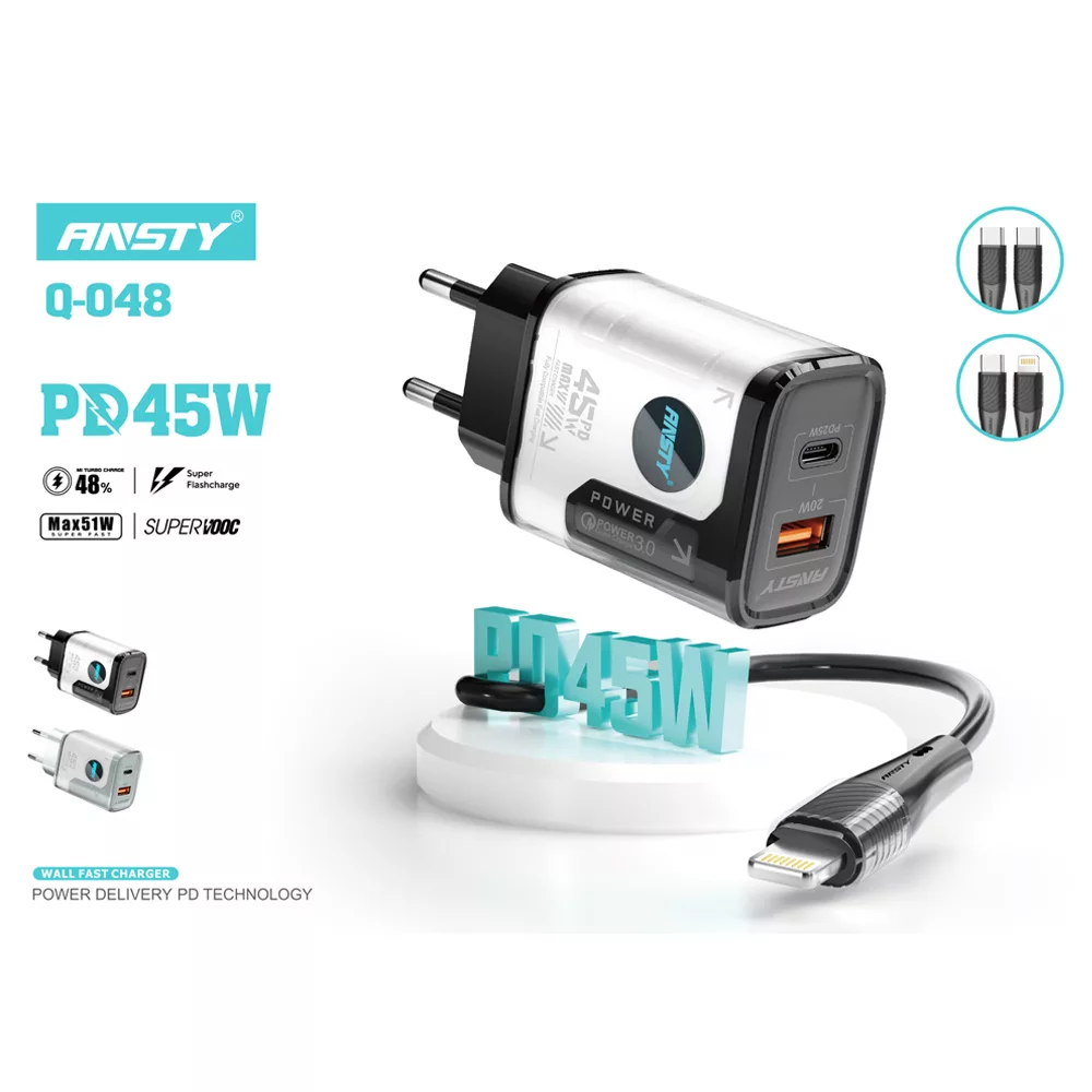 شارژر دیواری 45 وات انستی مدل S23 ULTRA به همراه کابل تبدیل USB-C