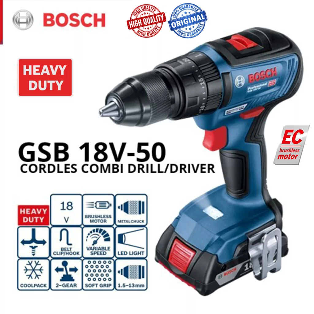 پیچ گوشتی شارژی بوش مدل GSB 18V-50 brushless Extra