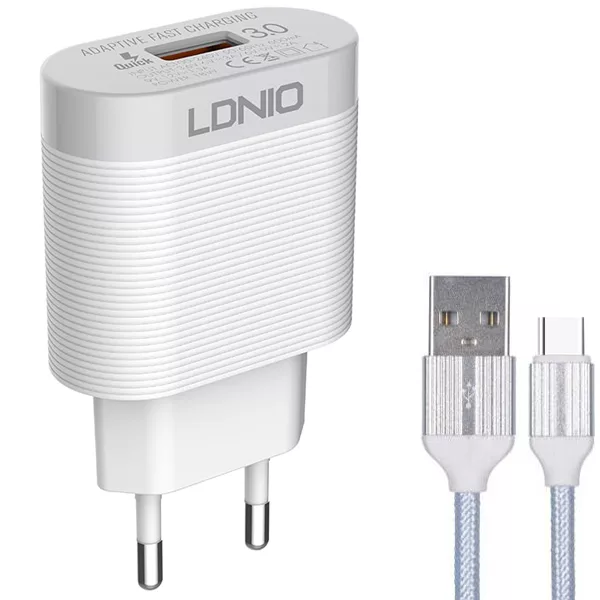 شارژر دیواری الدینیو مدل A303Q به همراه کابل تبدیل USB-C