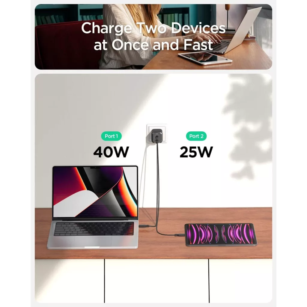 شارژر دیواری 65 وات دو پورت اسپیگن مدل PE2204EU