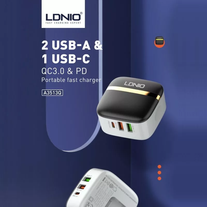 شارژر دیواری الدینیو مدل A3513Q به همراه کابل usb-c