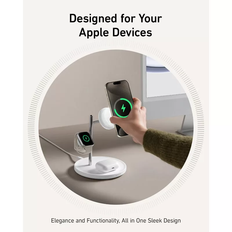 شارژر بی سیم 15 وات انکر مدل A25M3 به همراه کابل USB-C و آداپتور