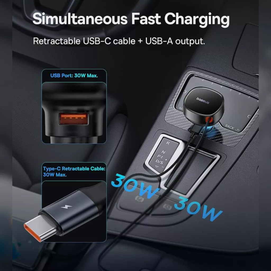 شارژر فندکی 60 وات بیسوس مدل  CCTXP-UC