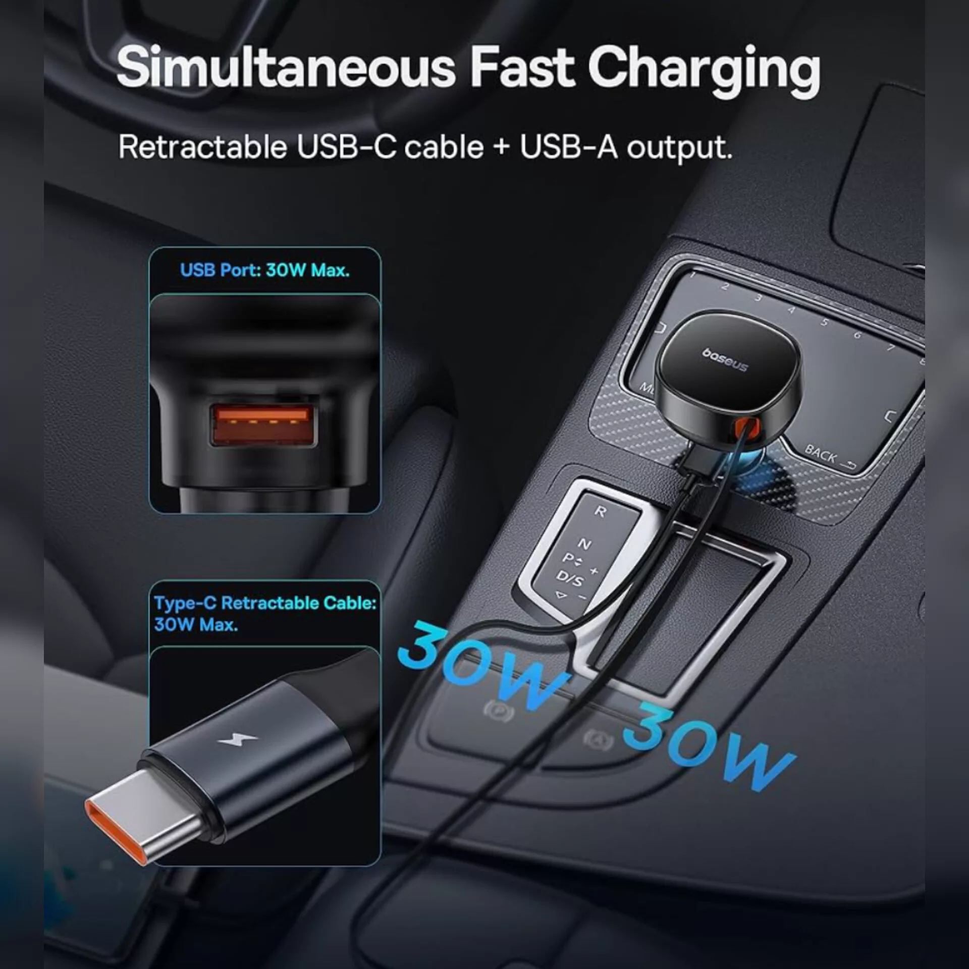 شارژر فندکی 60 وات بیسوس مدل  CCTXP-UC