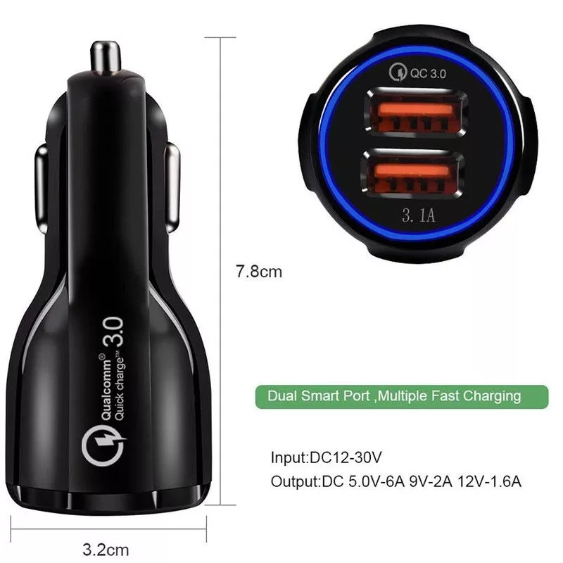 شارژر فندکی 35 وات مدل QC 3 به همراه کابل لایتنینگ