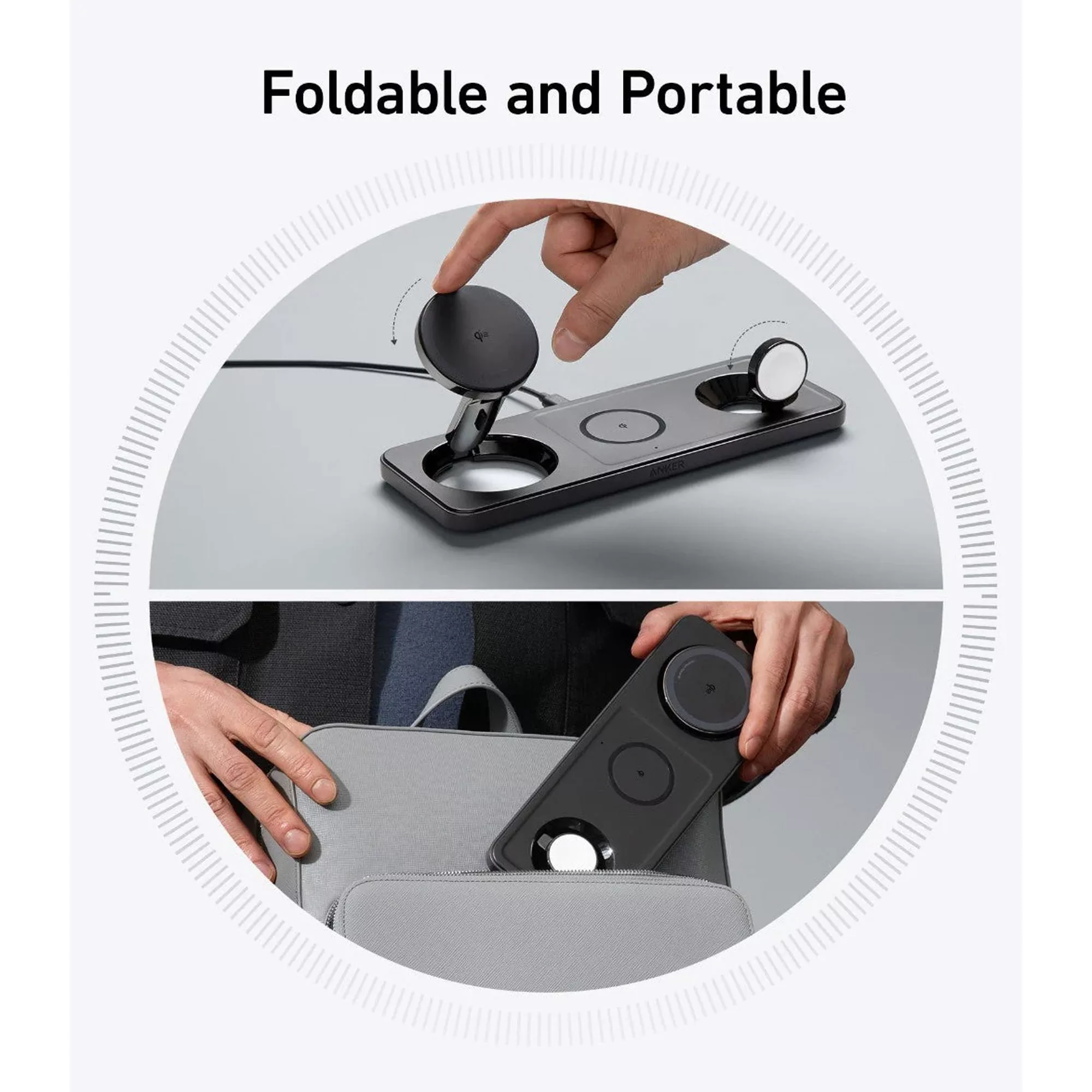 شارژر رومیزی انکر مدل MagGo Wireless Charging به همراه شارژر دیواری 40 وات انکر و کابل USB-C به طول 1.5 متر