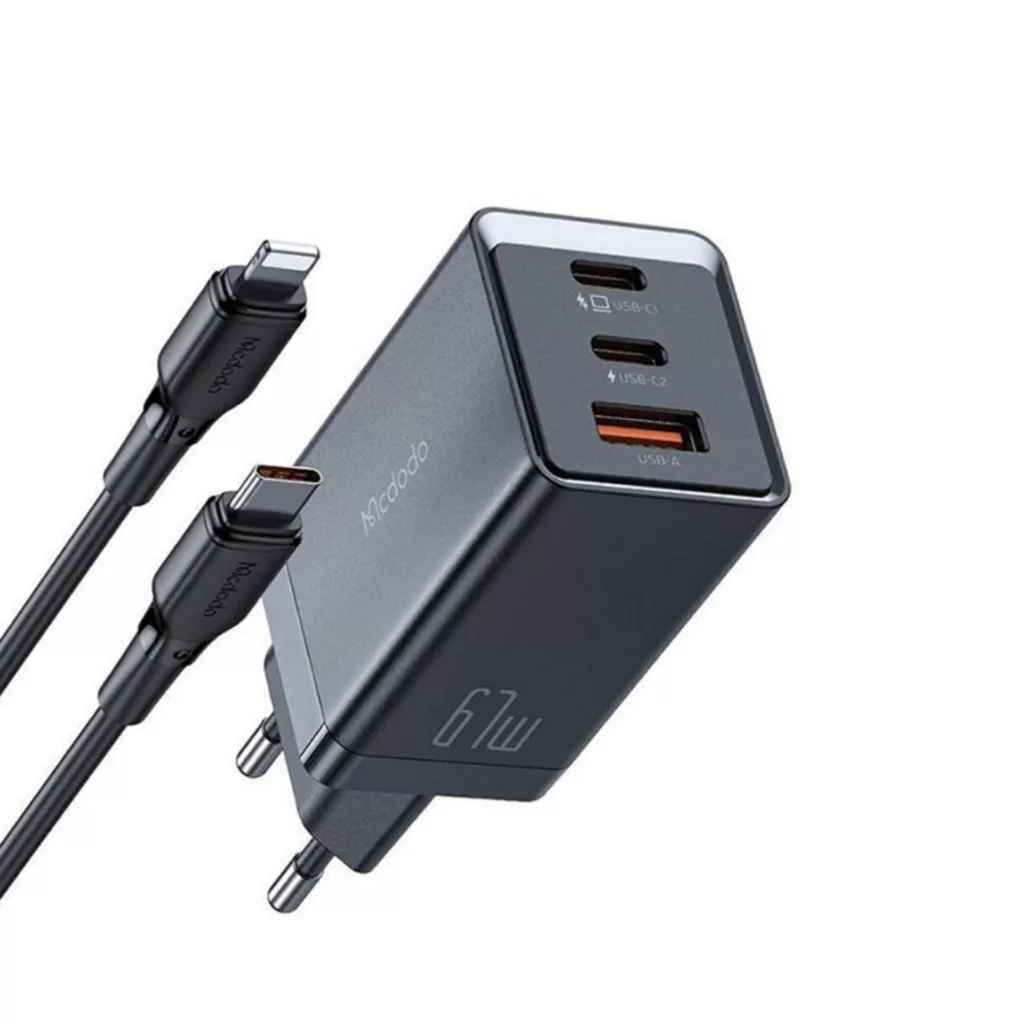 شارژر دیواری67 وات مک دودو مدل  Gan 5 pro ch-1544 به همراه کابل لایتنینگ