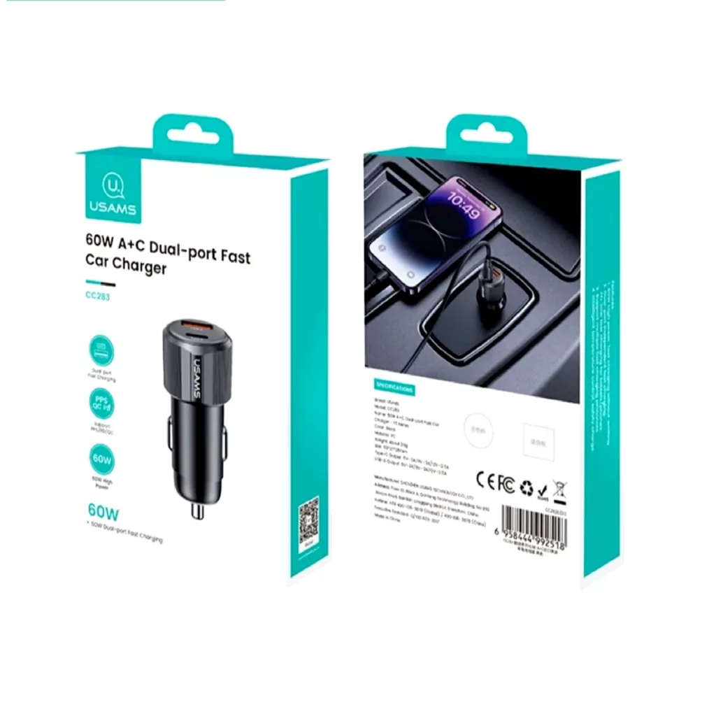 شارژر فندکی 60 وات دو پورت یوسمز مدل CC283