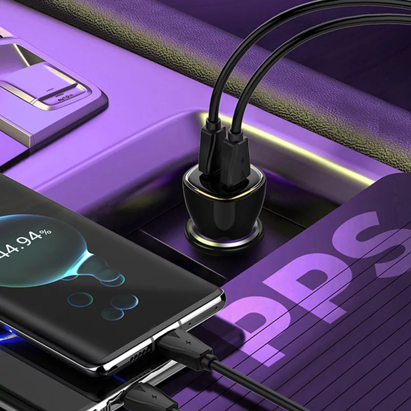 شارژر فندکی 60 وات الدینیو مدل C104 همراه با کابل USB-C