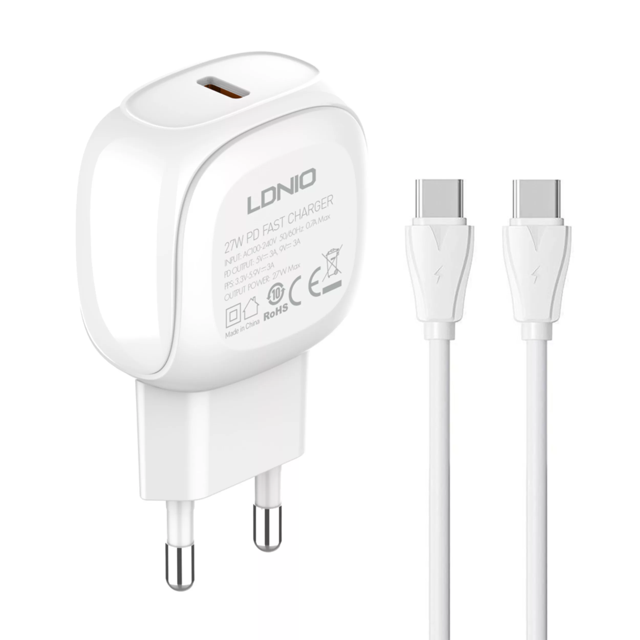 آداپتور شارژر 27 وات الدینیو مدل A1206C به همراه کابل تبدیل USB-C آداپتور شارژر 27 وات الدینیو مدل A1206C به همراه کابل تبدیل USB-C
