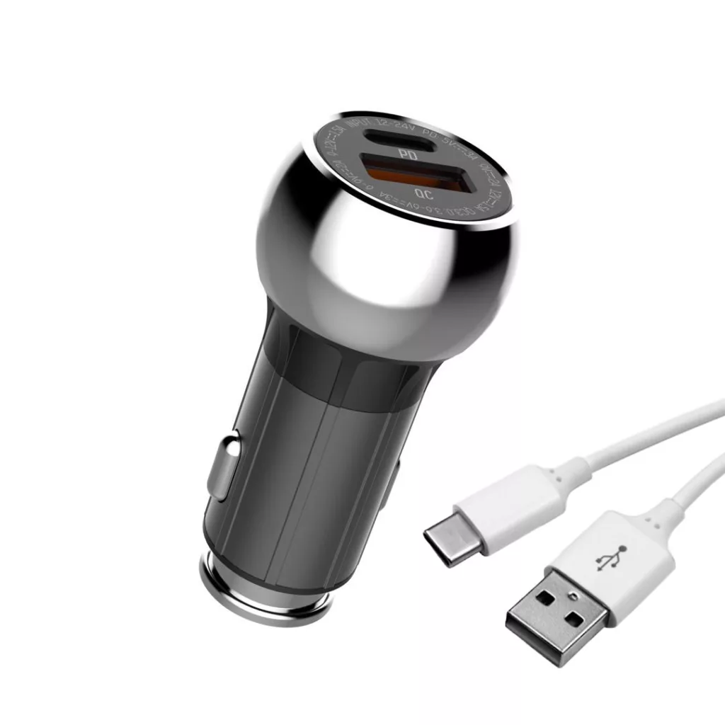 شارژر فندکی الدینیو مدل C1 به همراه کابل تبدیل USB-C
