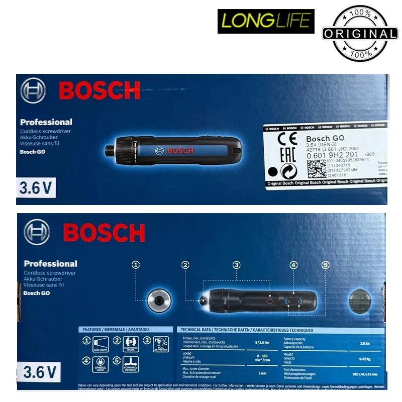 پیچ گوشتی شارژی 3.6 ولت مستقیم بوش مدل فوق هوشمند GO 3.6 New Extra