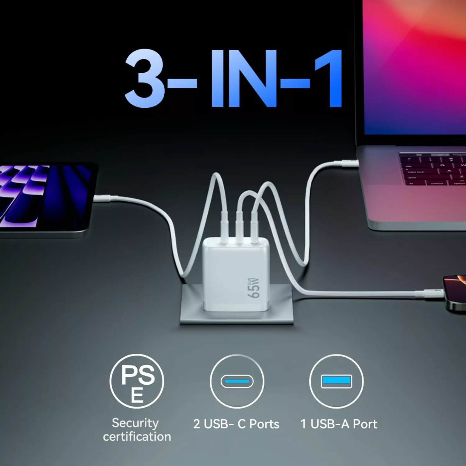 شارژر دیواری 65 وات سه پورت نیبیوا مدل GaN