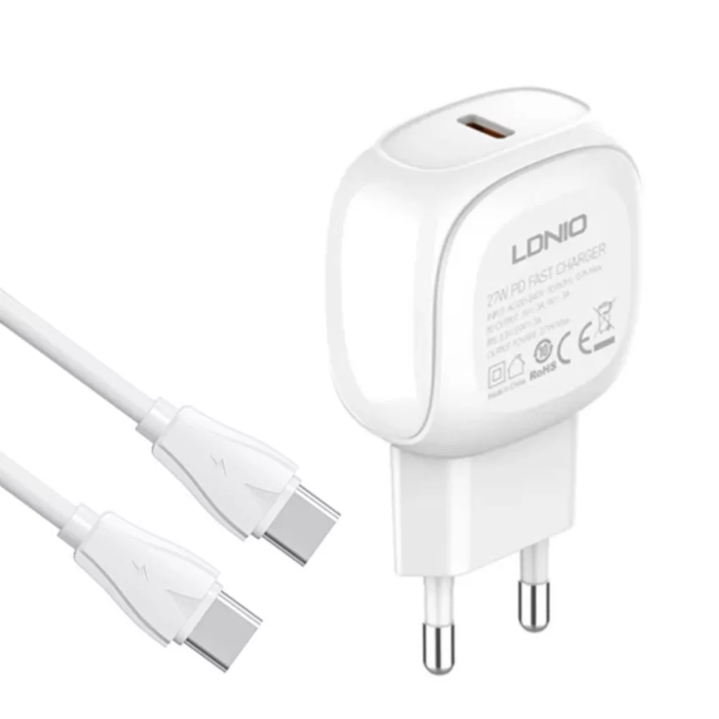 آداپتور شارژر 27 وات الدینیو مدل A1206C به همراه کابل تبدیل USB-C