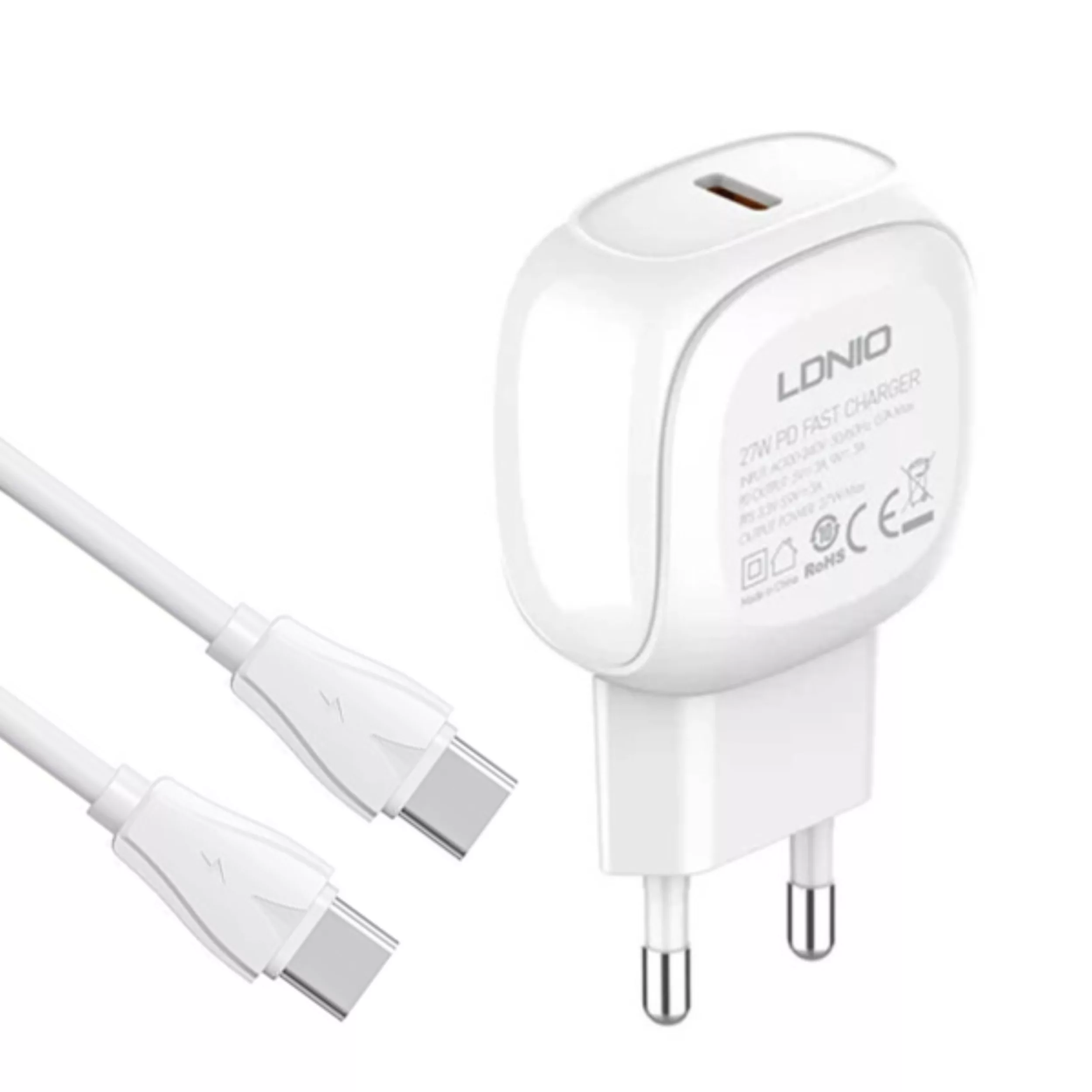 آداپتور شارژر 27 وات الدینیو مدل A1206C به همراه کابل تبدیل USB-C