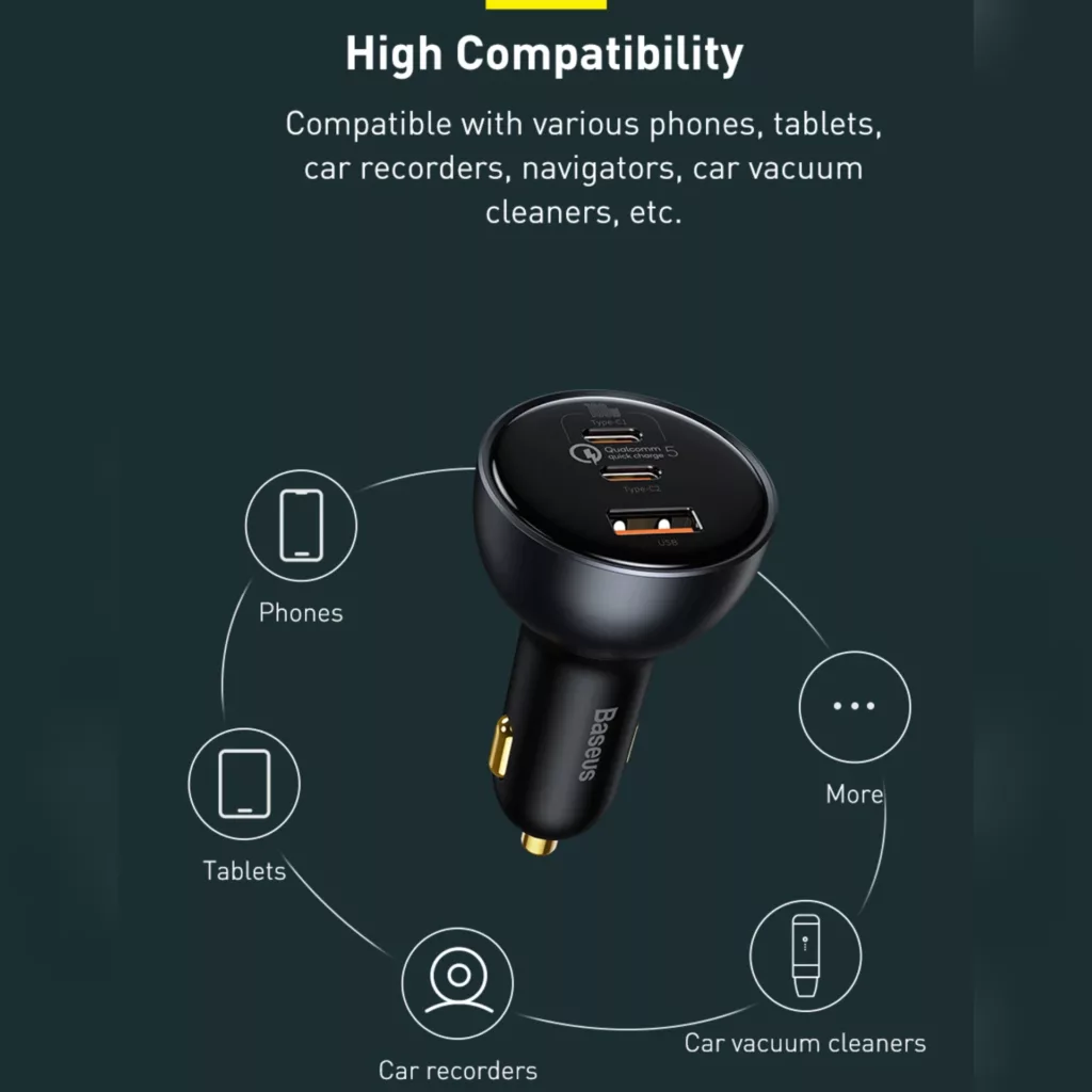 شارژر فندکی باسئوس مدل  CCZX-160CO 160W به همراه کابل تبدیل Usb-c