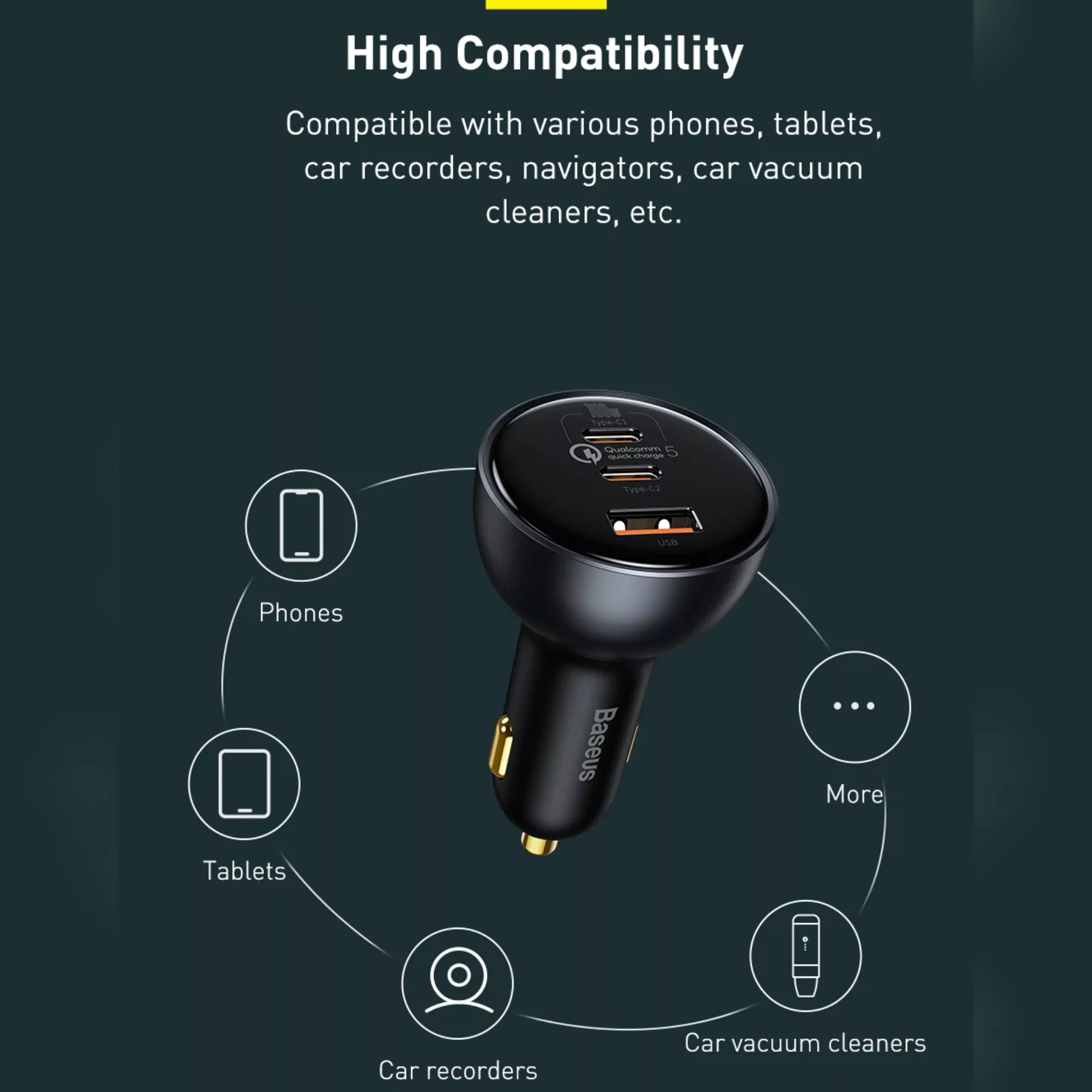 شارژر فندکی باسئوس مدل  CCZX-160CO 160W به همراه کابل تبدیل Usb-c