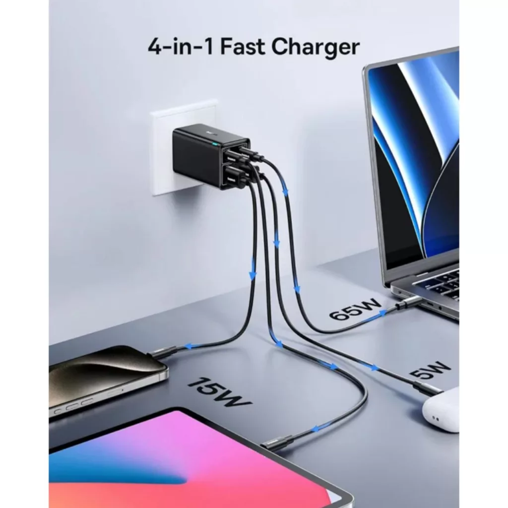 شارژر دیواری 65 وات بیسوس مدل  GAN6 PRO CCGAN65S6 به همراه کابل USB-C