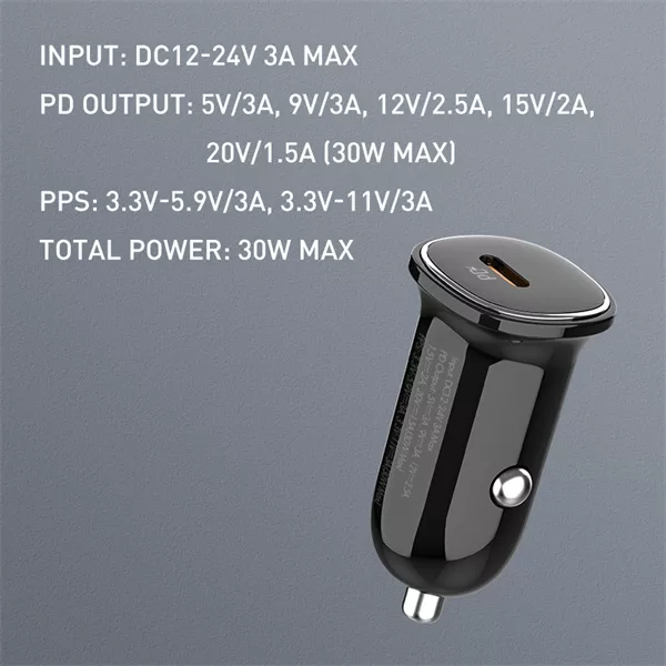 شارژر فندکی 30 وات الدینیو مدل LD-C106 به همراه کابل تبدیل USB-C