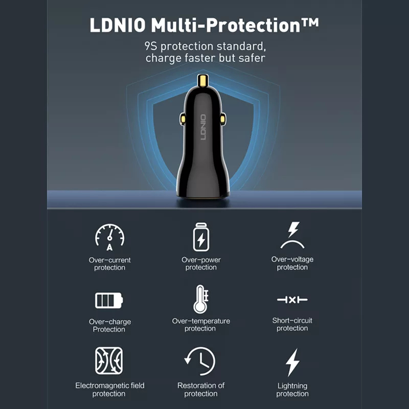 شارژر فندکی 60 وات الدینیو مدل C103 به همراه کابل USB-C