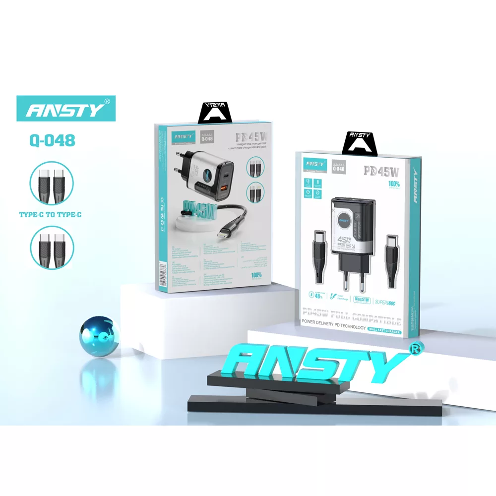 شارژر دیواری 45 وات انستی مدل S23 ULTRA به همراه کابل تبدیل USB-C