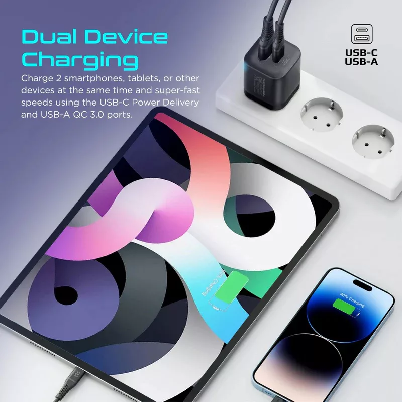 شارژر دیواری 25 وات پرومیت مدل POWERPORT-25AC.BLK.EU