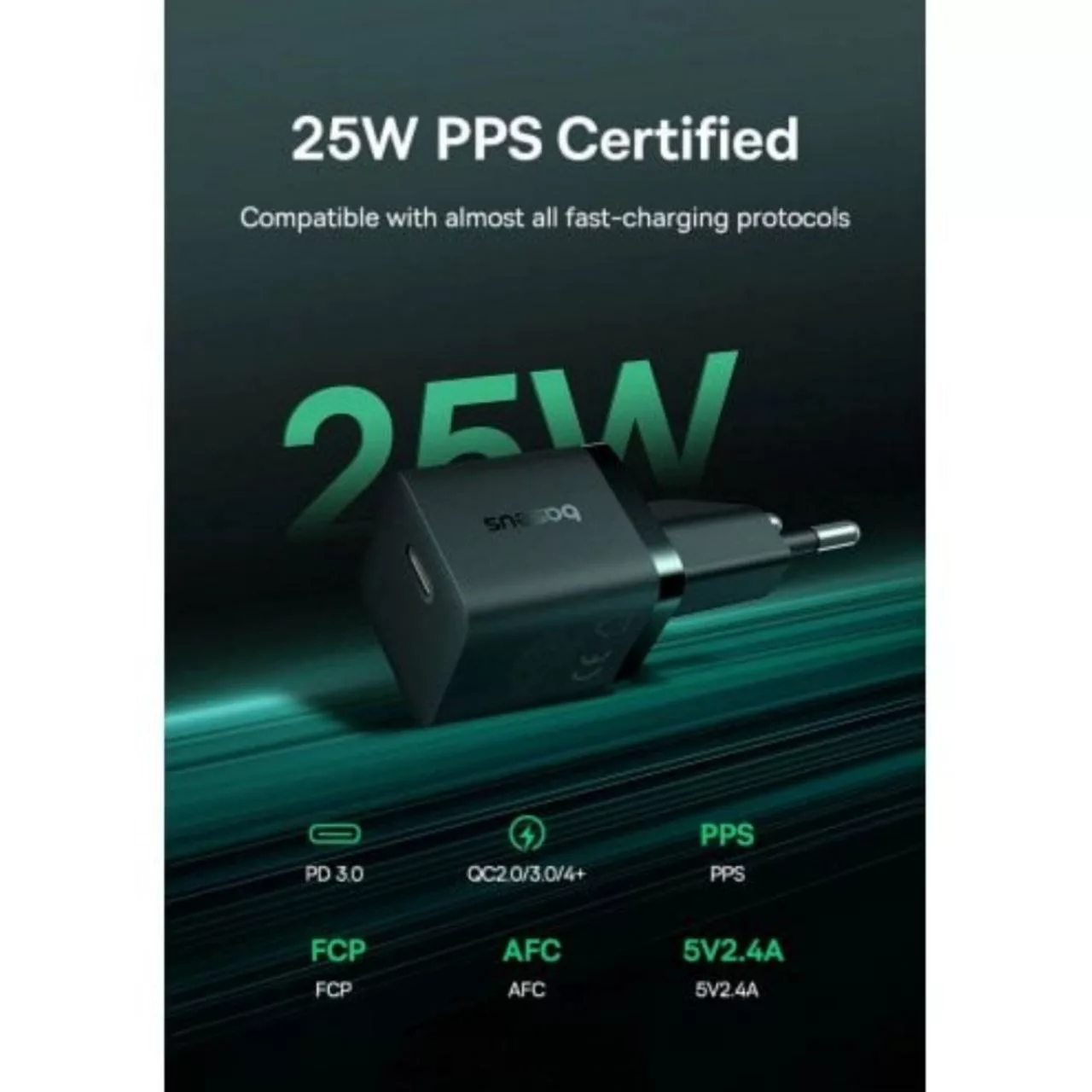 شارژر دیواری 25 وات بیسوس مدل GaN5 mini به همراه کابل تبدیل تایپ سی