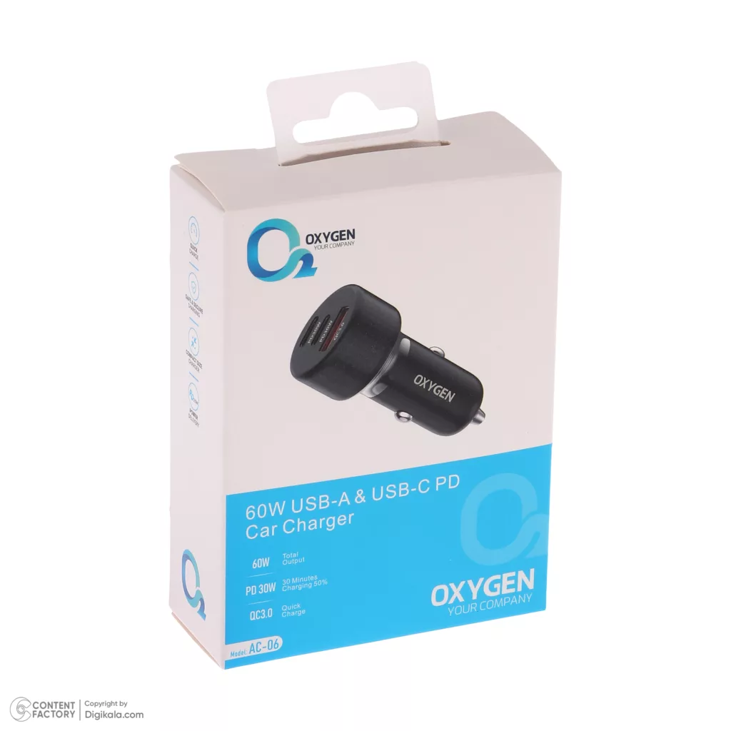 شارژر فندکی 60 وات سه پورت اکسیژن مدل AC-06