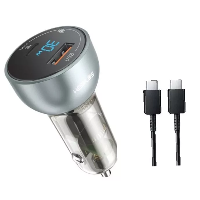 شارژر فندکی 30 وات 2 پورت یس پلاس مدل SUPER FAST 30W به همراه کابل  USB-C