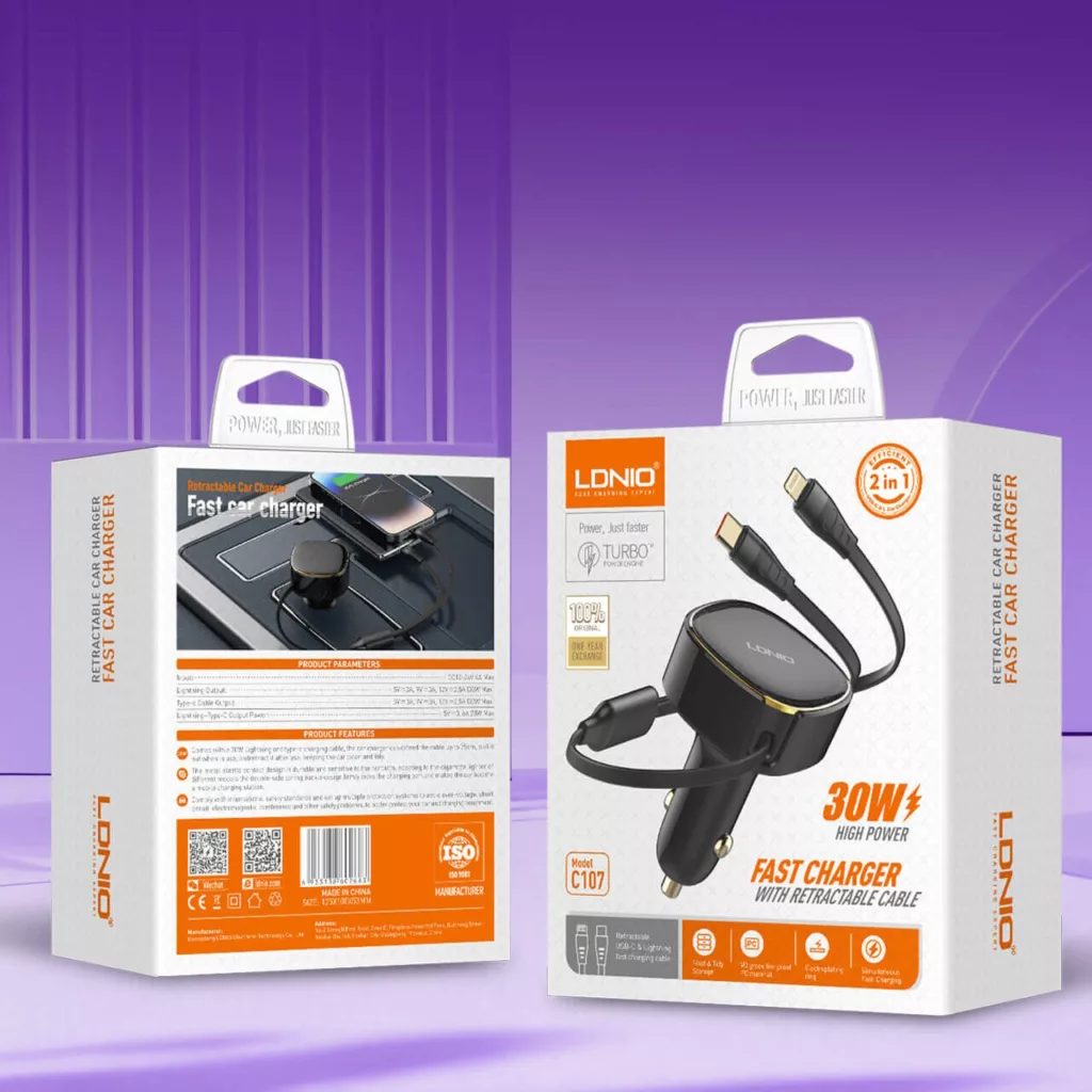 شارژر فندکی 30 وات الدینیو مدل c107