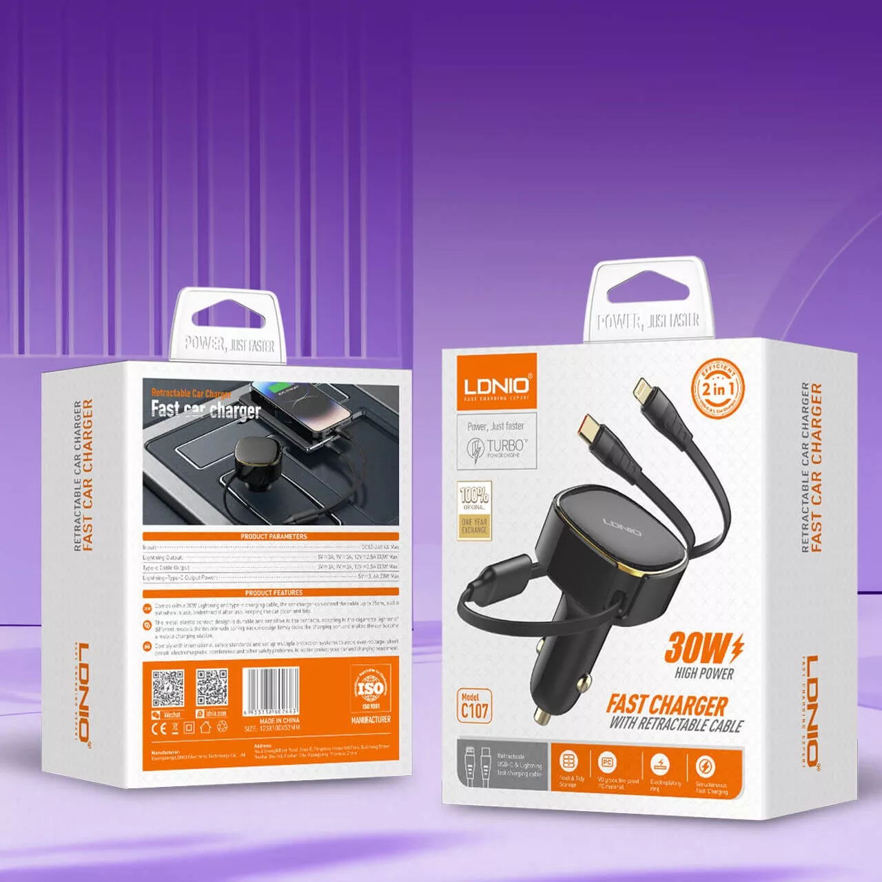 شارژر فندکی 30 وات الدینیو مدل c107