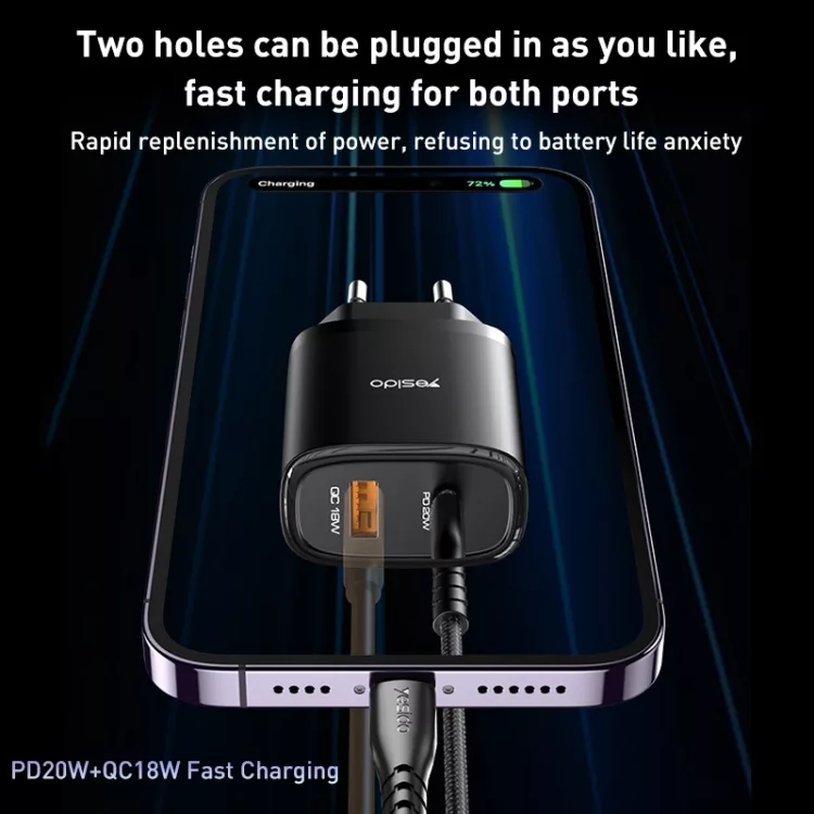 شارژر دیواری 20 وات یسیدو مدل YC50 به همراه کابل usb-c