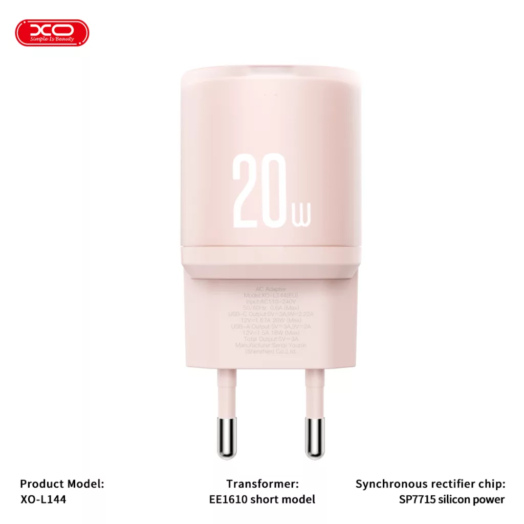 شارژر دیواری 20 وات دو پورت ایکس او مدل L144